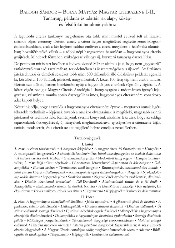 Magyar citerazene I-II. szórólap 2.oldal