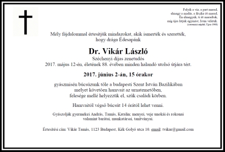 Dr. Vikár László - gyászjelentés