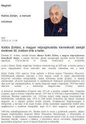 Elhunyt Kallós Zoltán, a nemzet művésze