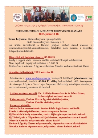 XXXIII. Vass Lajos Kárpát-medencei Népzenei Tábor